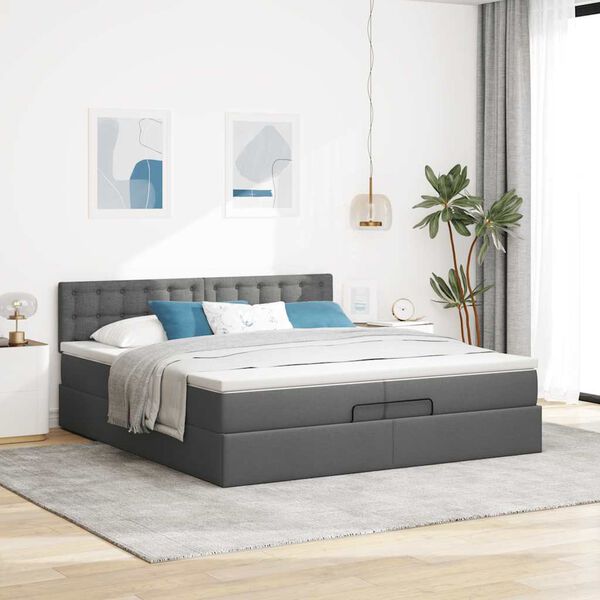 VidaXL Cadre de lit ottoman avec matelas gris fonc&eacute; 200x200 cm tissu