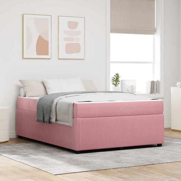 vidaXL Cadre de lit avec matelas Rose 160 x 200 cm tissu