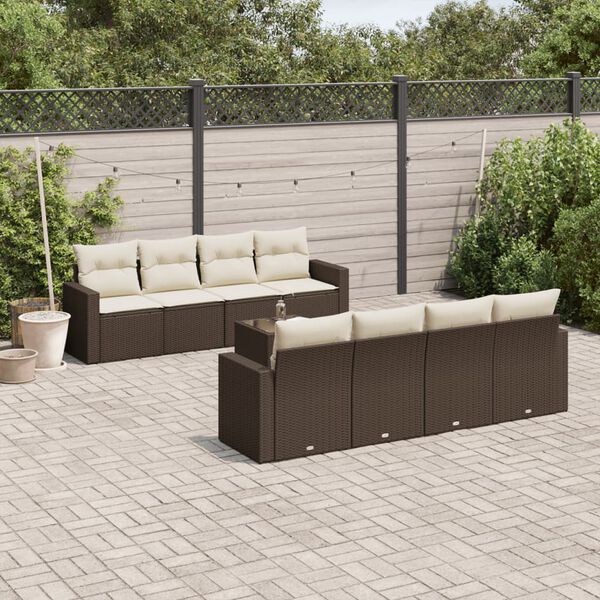 vidaXL Salon de jardin avec coussins 9 pcs marron r&eacute;sine tress&eacute;e
