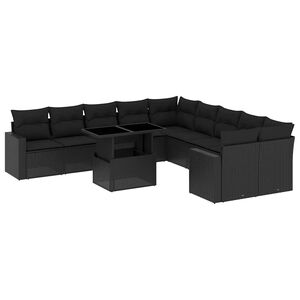 vidaXL Salon de jardin 11 pcs avec coussins noir r&eacute;sine tress&eacute;e