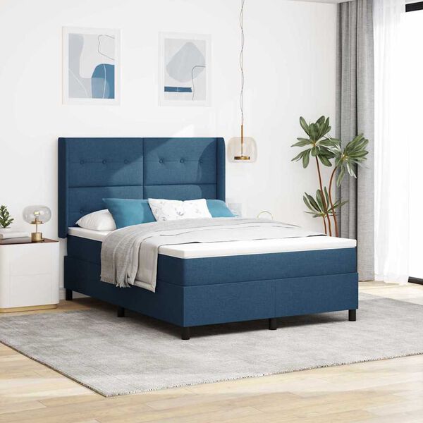vidaXL Lit &agrave; ressorts avec matelas Bleu 140 x 200 cm tissu