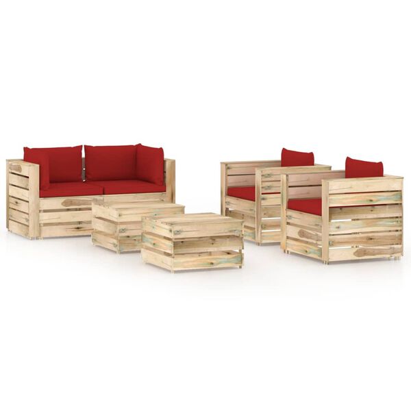 vidaXL Salon de jardin 6 pcs avec coussins Bois impr&eacute;gn&eacute; de vert