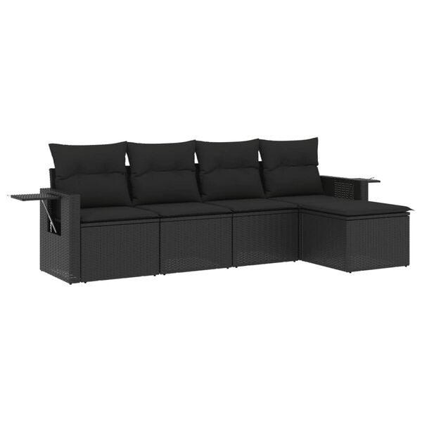 vidaXL Salon de jardin 5 pcs avec coussins noir r&eacute;sine tress&eacute;e