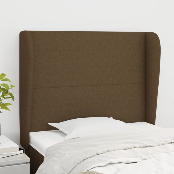 vidaXL T&ecirc;te de lit avec oreilles Marron fonc&eacute; 83x23x118/128 cm Tissu