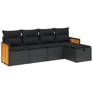 vidaXL Salon de jardin 5 pcs avec coussins noir r&eacute;sine tress&eacute;e