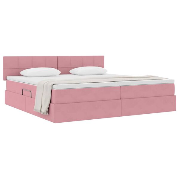vidaXL Lit de Rangement avec matelas Rose 200 x 200 cm Velours
