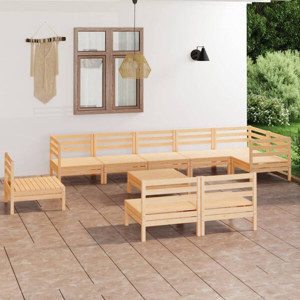vidaXL Salon de jardin 10 pcs Bois de pin massif