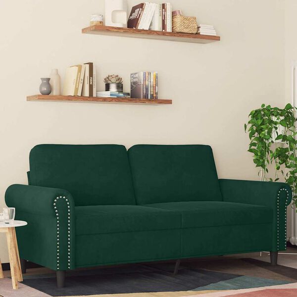 vidaXL Canapé à 2 places Vert foncé 140 cm Velours