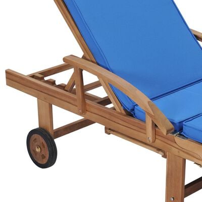 vidaXL Chaises longues avec coussins lot de 2 Bois de teck solide Bleu