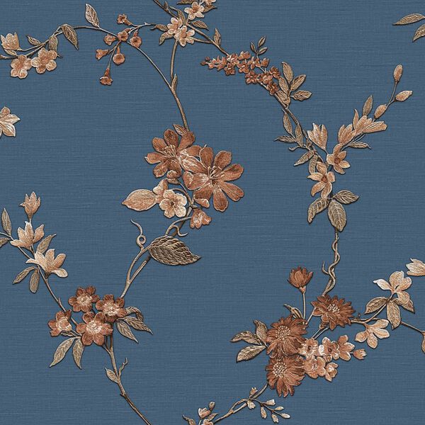 DUTCH WALLCOVERINGS Papier peint Flower Bleu fonc&eacute; et bronze