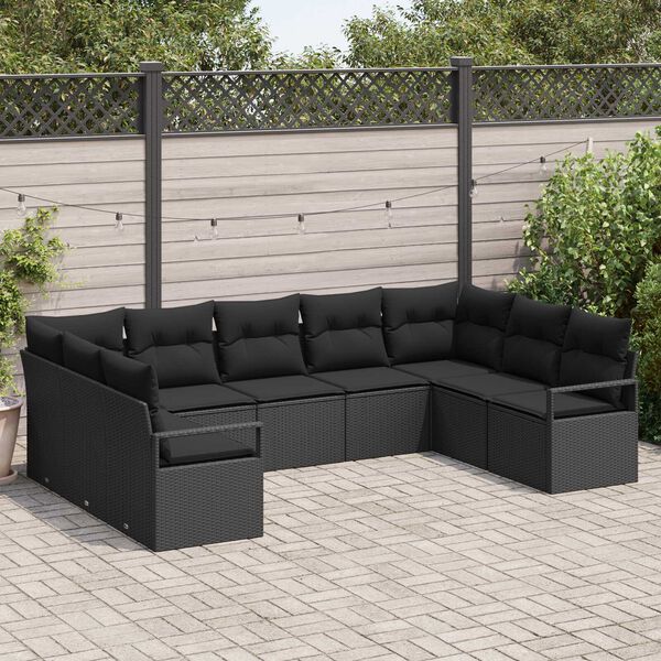 vidaXL Ensemble de canapé de jardin avec coussin 9 pcs Noir
