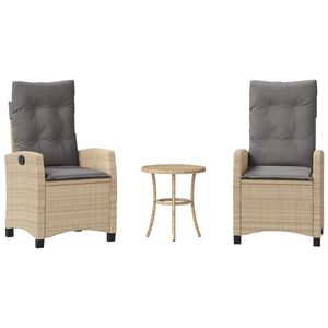 vidaXL Ensemble de bistro 3 pcs coussins m&eacute;lange beige r&eacute;sine tress&eacute;e