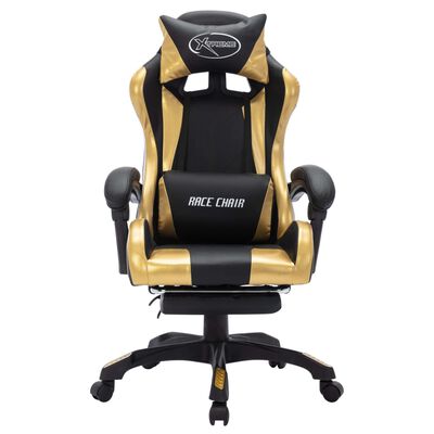 vidaXL Fauteuil de jeux vidéo avec LED RVB Doré et noir Similicuir