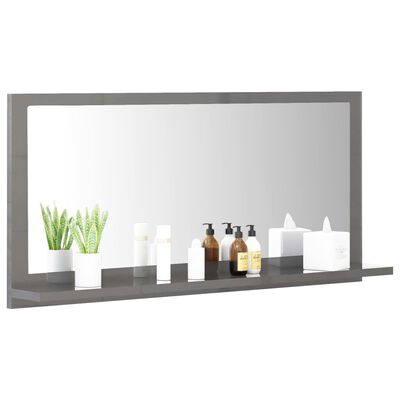 vidaXL Miroir de salle de bain Gris brillant 80x10,5x37 cm Aggloméré