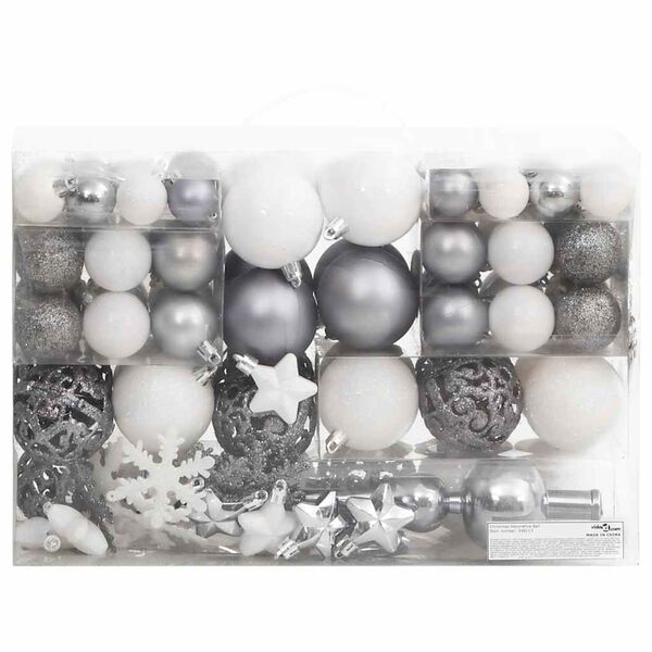 vidaXL Ensemble de boules de No&euml;l 111 pi&egrave;ces blanc et gris polystyr&egrave;ne
