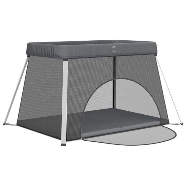 vidaXL Parc pour bébé avec matelas Gris foncé Tissu de lin