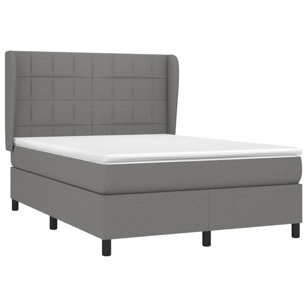 vidaXL Sommier &agrave; lattes de lit avec matelas Gris fonc&eacute; 140x200cm Tissu