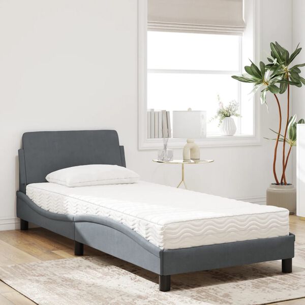 vidaXL Lit avec matelas Dover gris fonc&eacute; 90x190 cm velours
