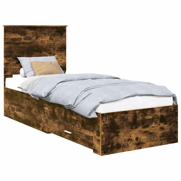 vidaXL Cadre de lit Ch&ecirc;ne Fum&eacute; et Argent 70 x 190 cm Bois d'ing&eacute;nierie