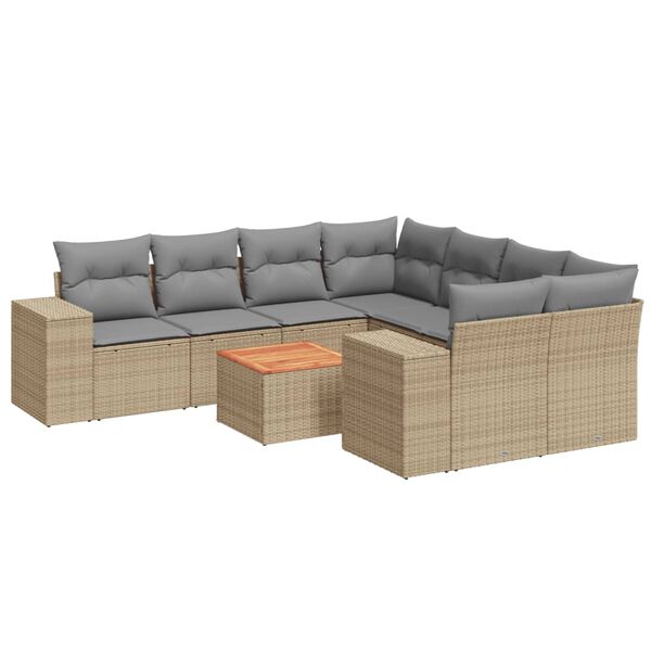 vidaXL Salon de jardin avec coussins 9 pcs beige r&eacute;sine tress&eacute;e