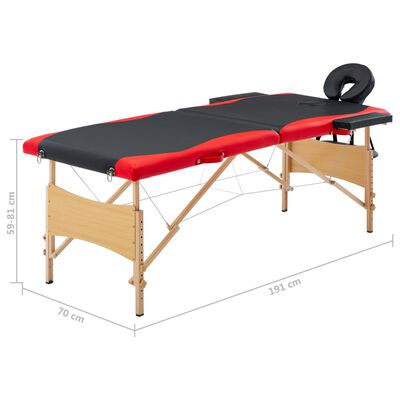 vidaXL Table de massage pliable 2 zones Bois Noir et rouge