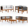 vidaXL Salon de jardin 5 pi&egrave;ces avec coussins, bois d'acacia cr&egrave;me et corde
