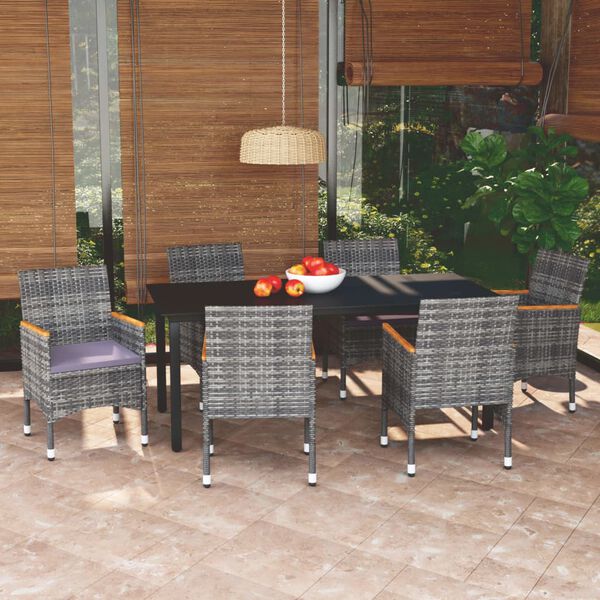 vidaXL Ensemble à manger de jardin coussins 7pcs Résine tressée Gris