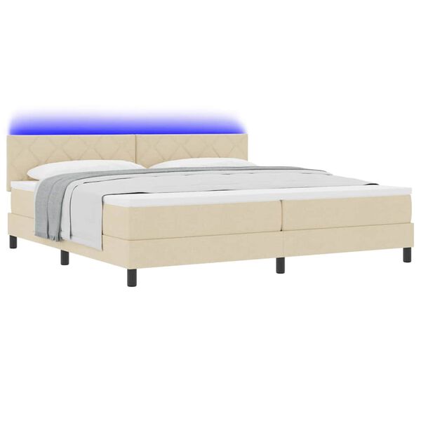 vidaXL Lit &agrave; ressorts avec matelas avec LED Cr&egrave;me 200 x 200 cm tissu