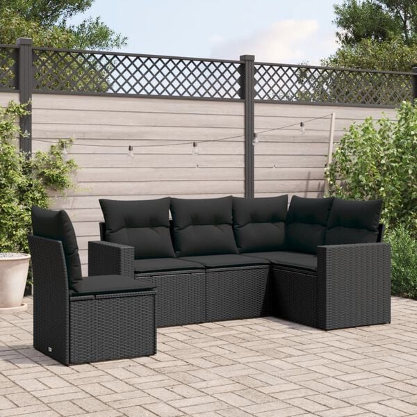 vidaXL Salon de jardin 5 pcs avec coussins noir r&eacute;sine tress&eacute;e