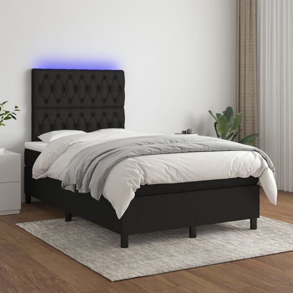 vidaXL Sommier &agrave; lattes de lit et matelas et LED Noir 120x200 cm Tissu