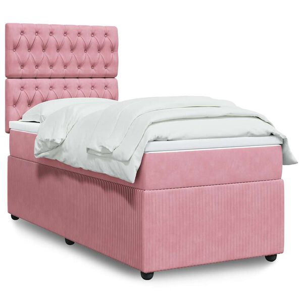 vidaXL Sommier &agrave; lattes de lit avec matelas Rose 90x190 cm Velours