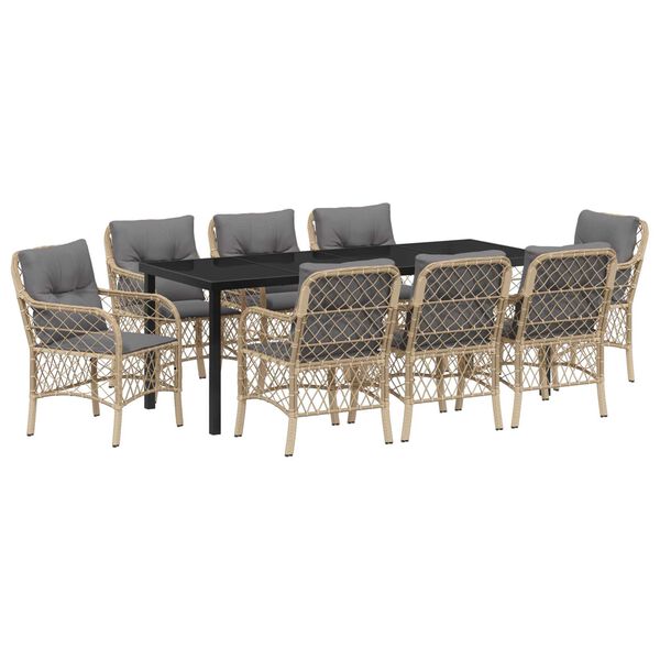vidaXL Ensemble de salle &agrave; manger pour jardin 9 pcs Beige polyrotin