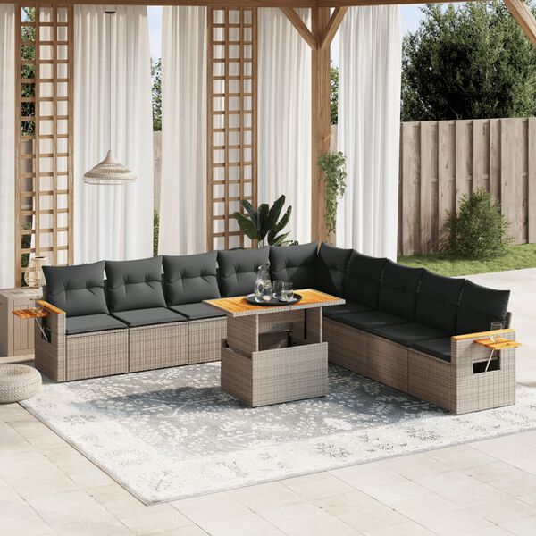 vidaXL Salon de jardin 11 pcs avec coussins gris r&eacute;sine tress&eacute;e