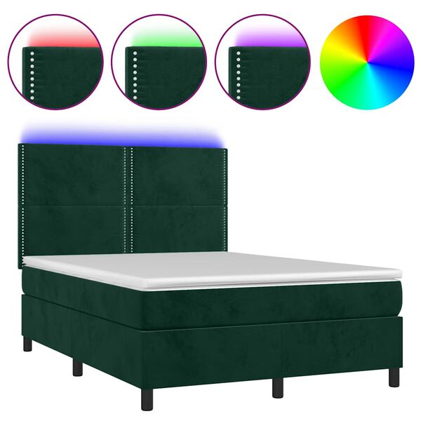 vidaXL Sommier &agrave; lattes de lit matelas et LED Vert fonc&eacute; 140x200 cm