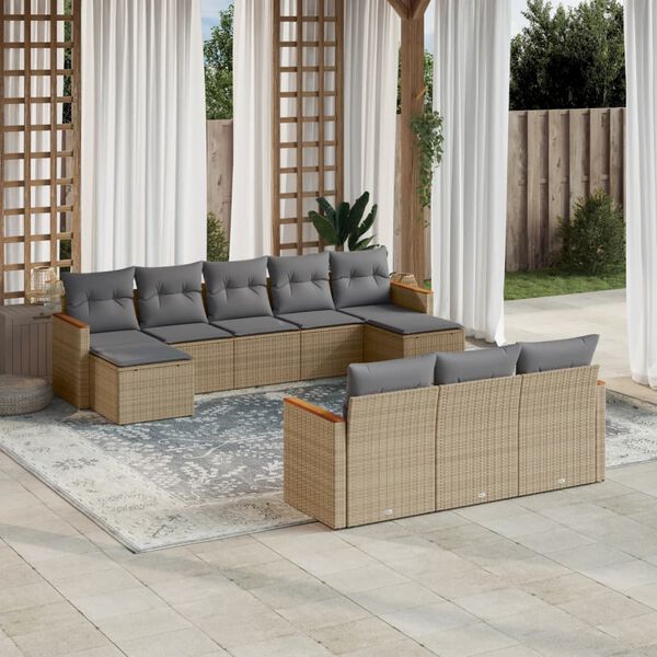 vidaXL Salon de jardin et coussins 10 pcs m&eacute;lange beige r&eacute;sine tress&eacute;e