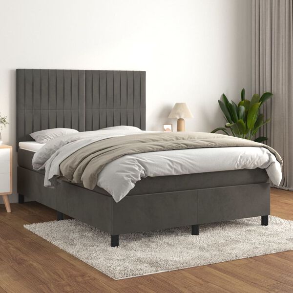 vidaXL Sommier &agrave; lattes de lit et matelas Gris fonc&eacute; 140x200cm Velours