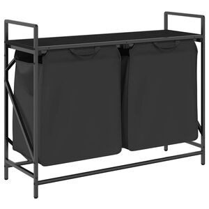 vidaXL Panier &agrave; linge &agrave; 2 compartiments avec &eacute;tag&egrave;re en ch&ecirc;ne noir