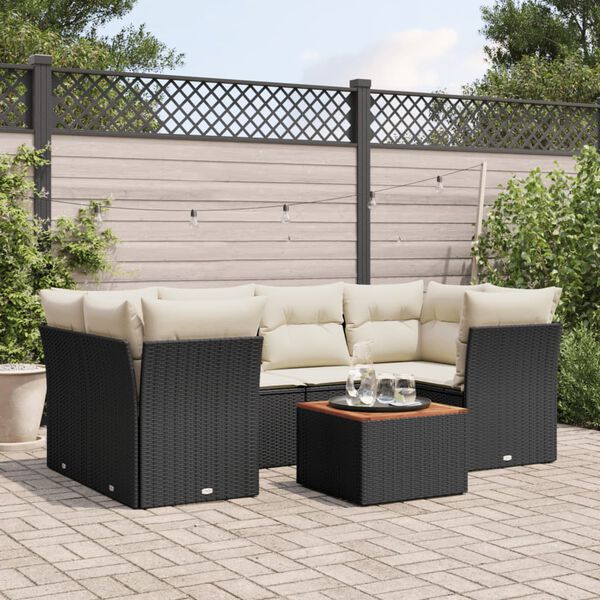vidaXL Salon de jardin 7 pcs avec coussins noir r&eacute;sine tress&eacute;e