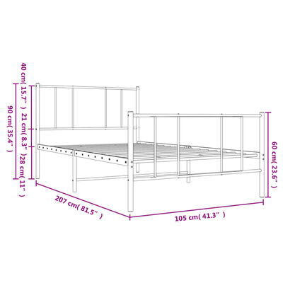 vidaXL Cadre de lit métal sans matelas et pied de lit noir 100x200 cm