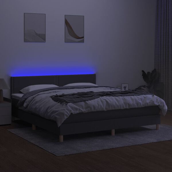 vidaXL Sommier &agrave; lattes de lit et matelas et LED Gris fonc&eacute; 160x200 cm