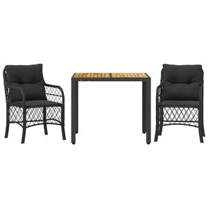 vidaXL Ensemble de bistro 3 pcs avec coussins noir r&eacute;sine tress&eacute;e