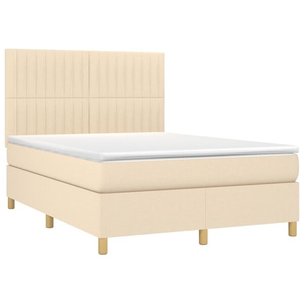 vidaXL Sommier &agrave; lattes de lit et matelas et LED Cr&egrave;me 140x200cm Tissu