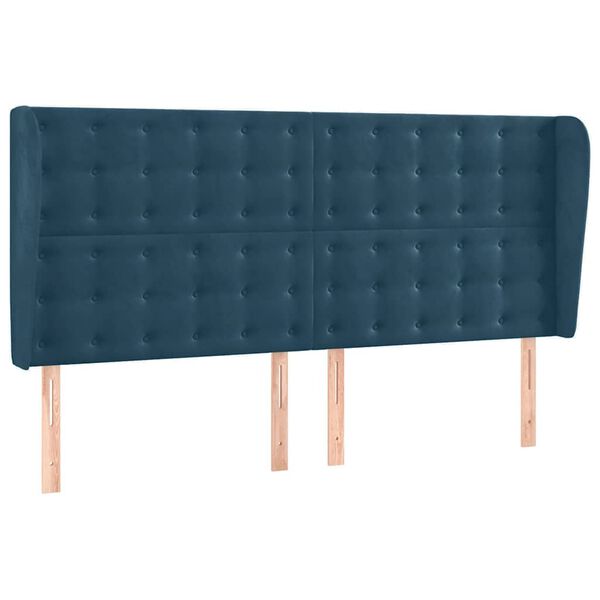 vidaXL T&ecirc;te de lit avec oreilles Bleu fonc&eacute; 163x23x118/128 cm Velours