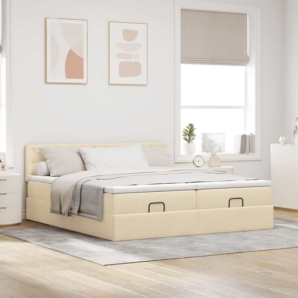 VidaXL Cadre de lit ottoman avec matelas cr&egrave;me 200x200cm tissu