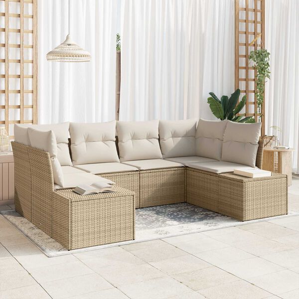 vidaXL Ensemble de canap&eacute; de jardin 6 pcs Beige et cr&egrave;me Poly rotin