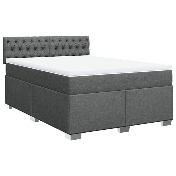 vidaXL Sommier &agrave; lattes de lit avec matelas Gris fonc&eacute; 140x200cm Tissu