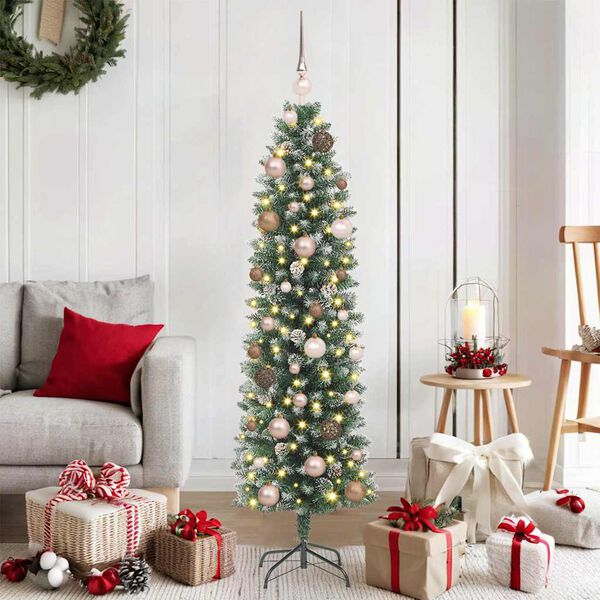 vidaXL Arbre de No&euml;l artificiel slim avec 150 LED Vert et blanc 150 cm