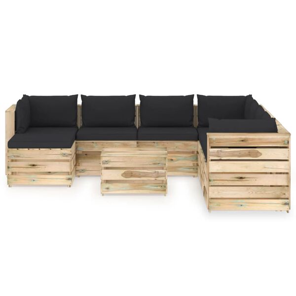 vidaXL Salon de jardin 9 pcs avec coussins Bois impr&eacute;gn&eacute; de vert