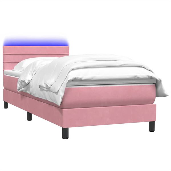 vidaXL Sommier &agrave; lattes de lit avec matelas et LED rose 100x220 cm velours