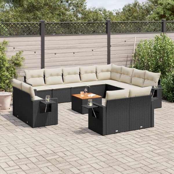 vidaXL Salon de jardin avec coussins 13 pcs noir r&eacute;sine tress&eacute;e
